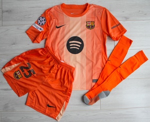 Dziecięcy zestaw bramkarski FC BARCELONA 25/26 orange NIKE (koszulka+spodenki+getry) #25 Szczęsny