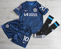 Dziecięcy zestaw piłkarski CHELSEA LONDYN away 23/24 NIKE (koszulka+spodenki+getry) #10 Mudryk